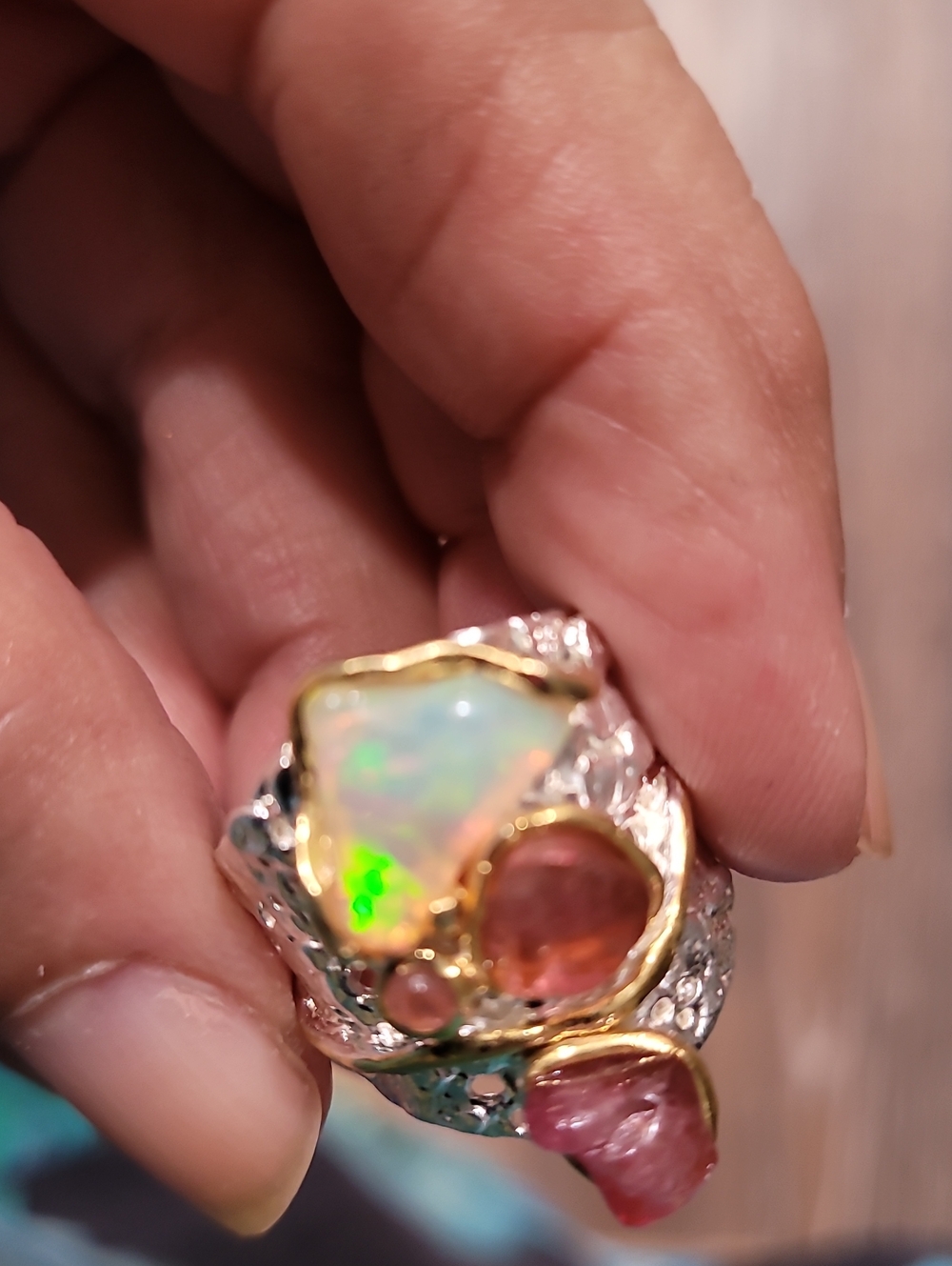 Ring Opal Pink Tourmaline Sterling Silver Earth Art - Picture 2 of 7